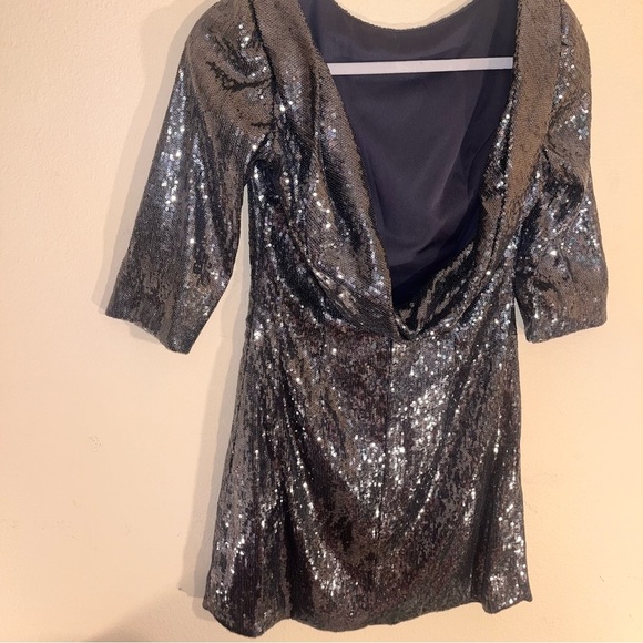 Sherri Hill Silver Hoco Cocktail Dress Cowl Neck Open Back Grey Silver 10 - Picture 5 of 10